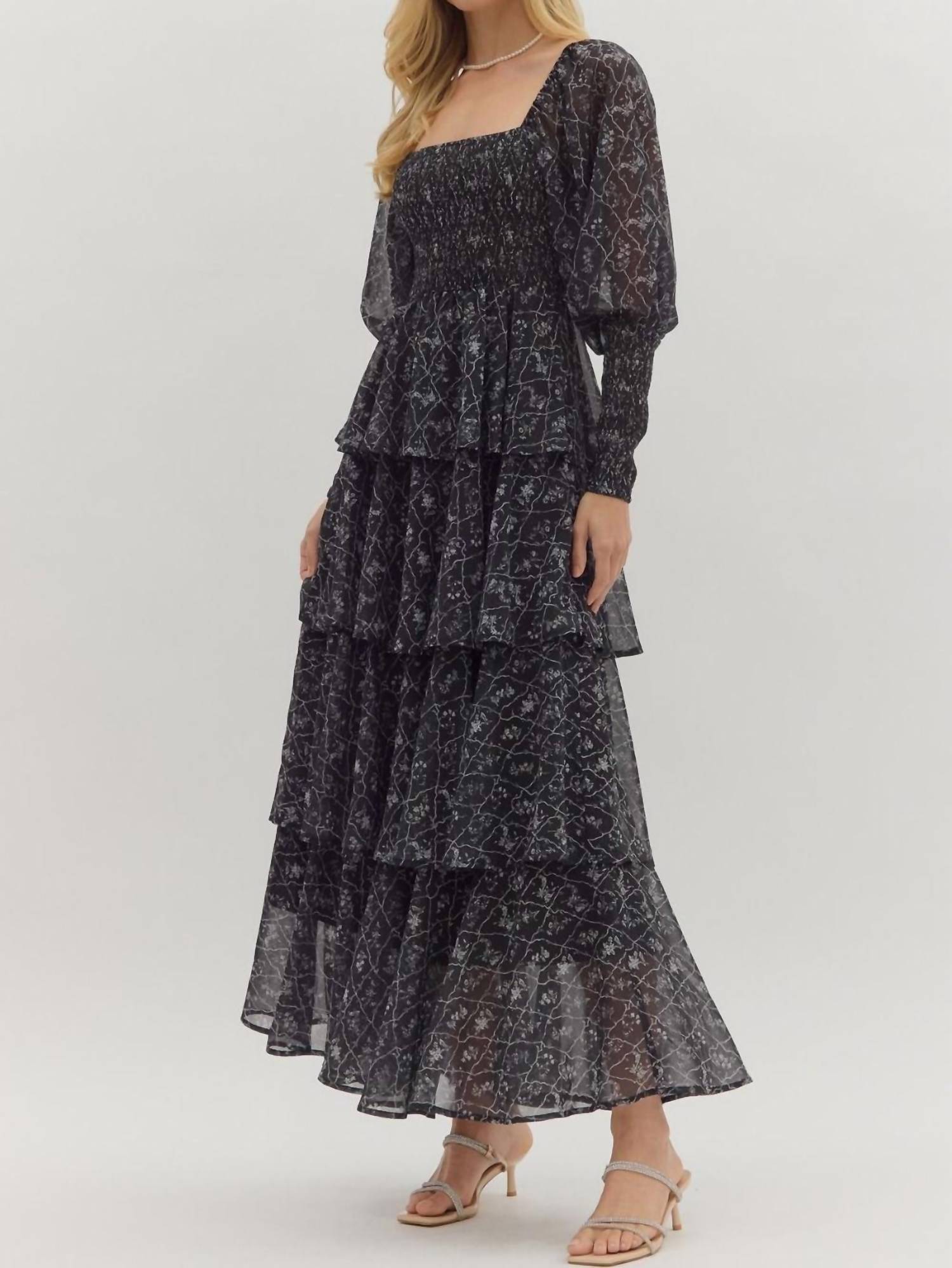 Entro - Tiered Puff Sleeved Floral Maxi Dress