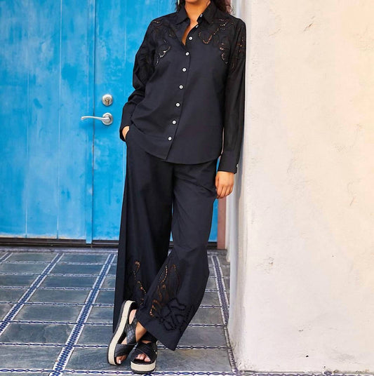 Karen Kane - Cutout Embroidery Wide Leg Pants