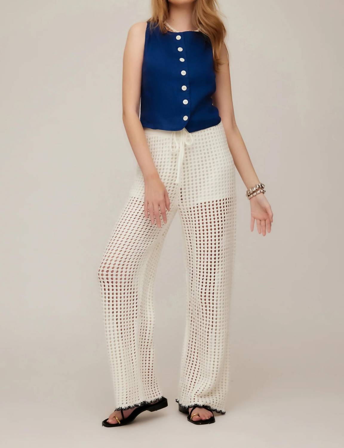 Fifteen Twenty Elis Sleeveless Button-up Top in sea - women's tank top - detail view