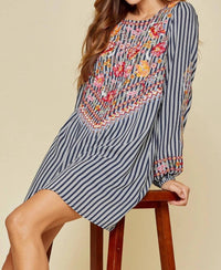 Andree By Unit - Women's Floral Embroidered Striped Dress