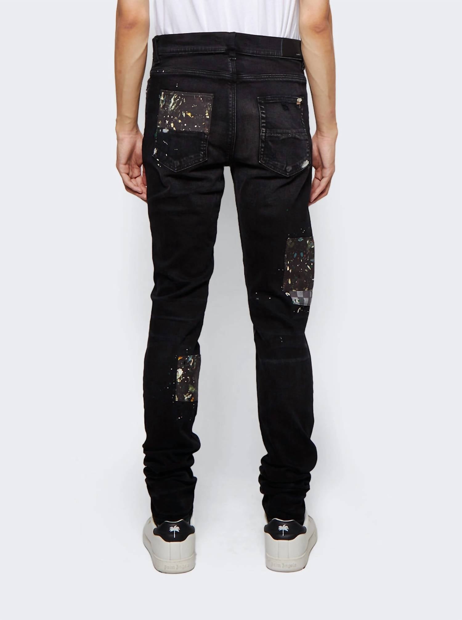 Amiri Artpatch Paint Checker Jeans in aged black - men's jeans - detail view