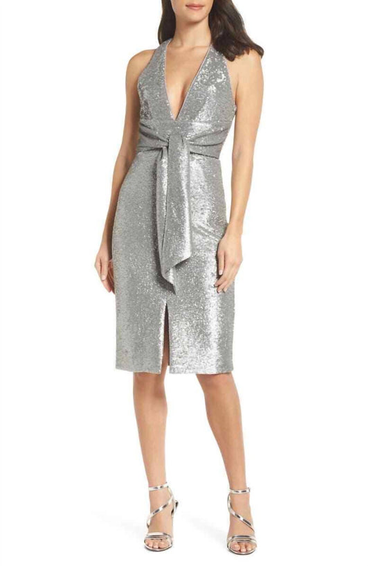 Harlyn - Plunge Neck Matte Sequin Sheath Dress