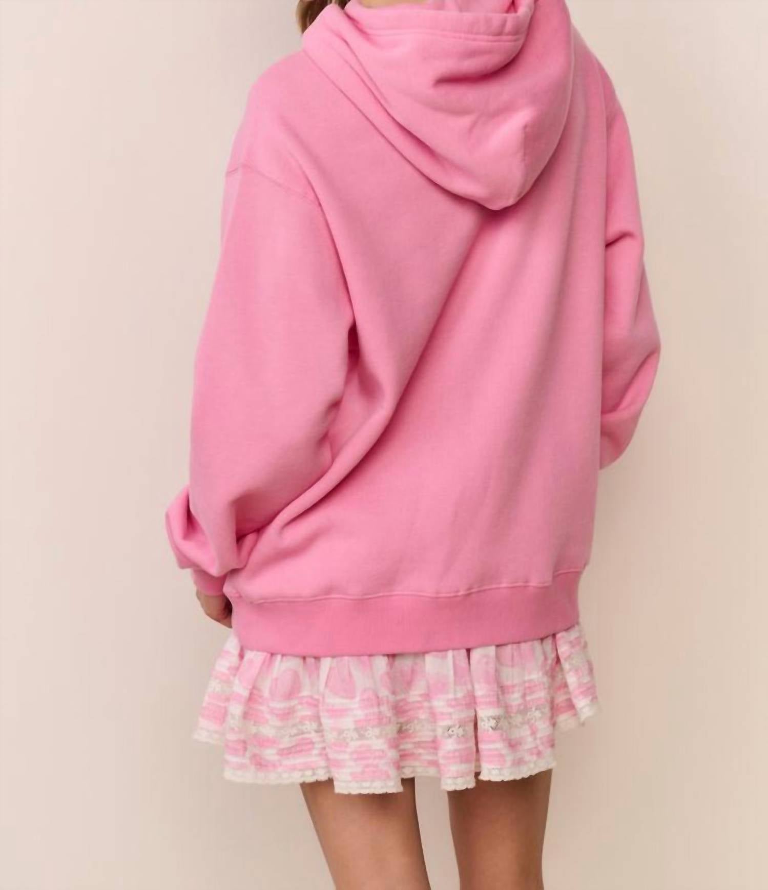 LoveShackFancy Nacova Heart Doily Fleece Hoodie in pink - women's top - detail view