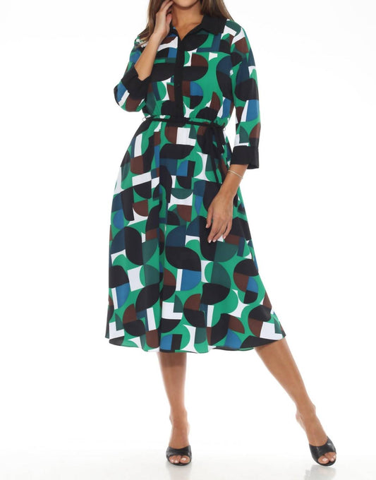Joseph Ribkoff - Geometric Print Midi Shirt Dress