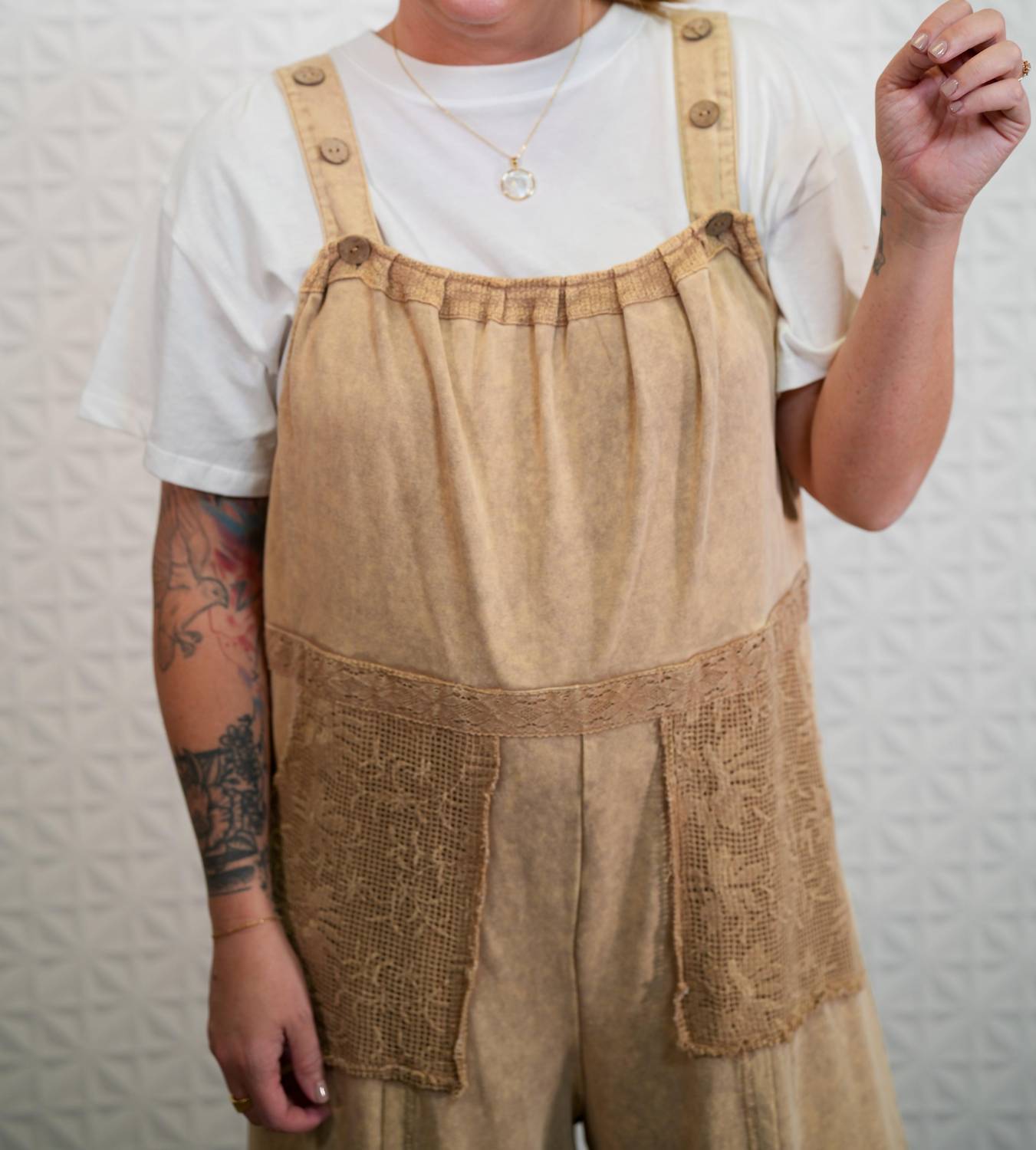 Oli & Hali - Next Move Washed Lace Hem Jumpsuit Overalls