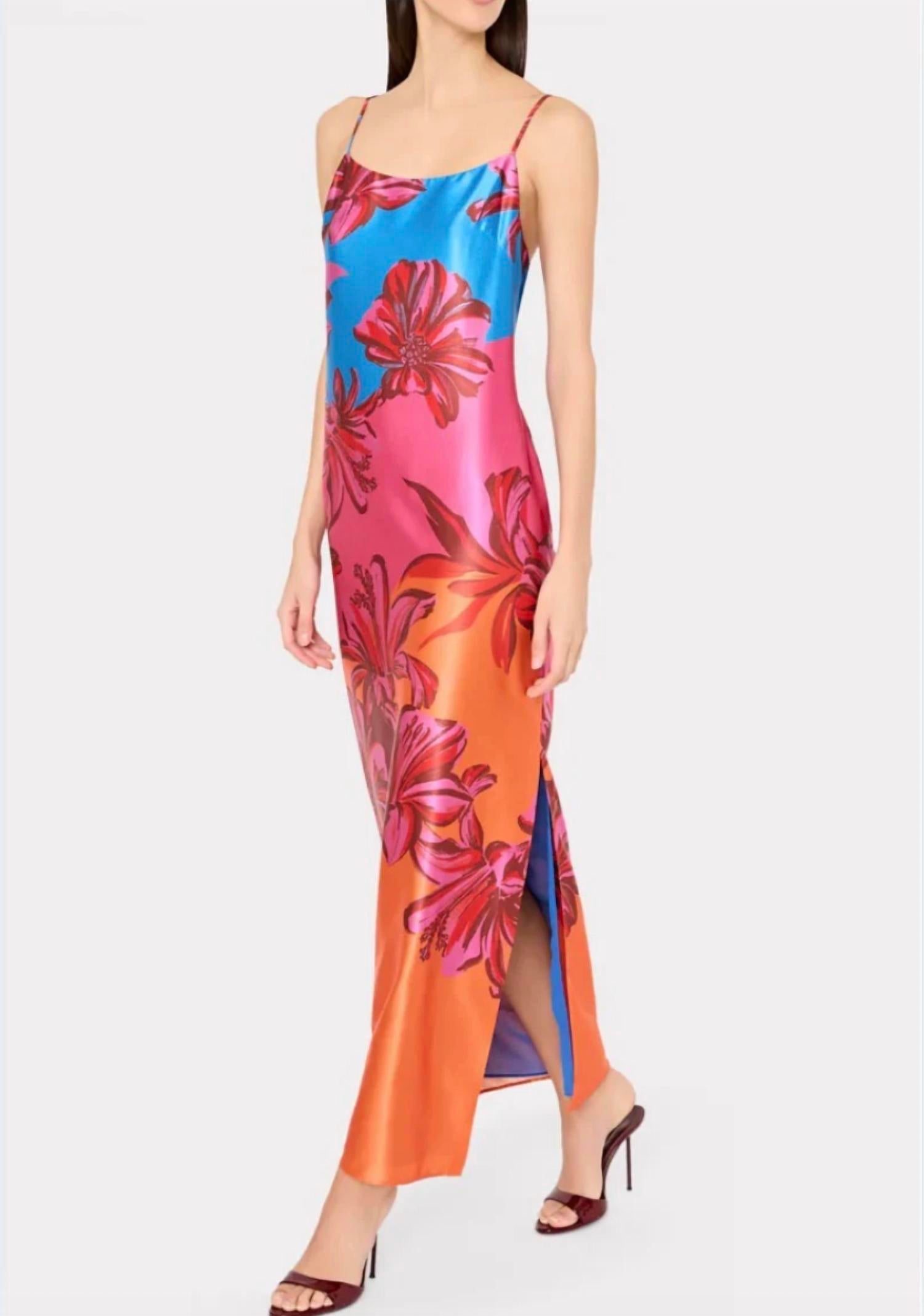 MILLY Lily Sunset Flower Maxi Dress in orange - women's dress - detail view