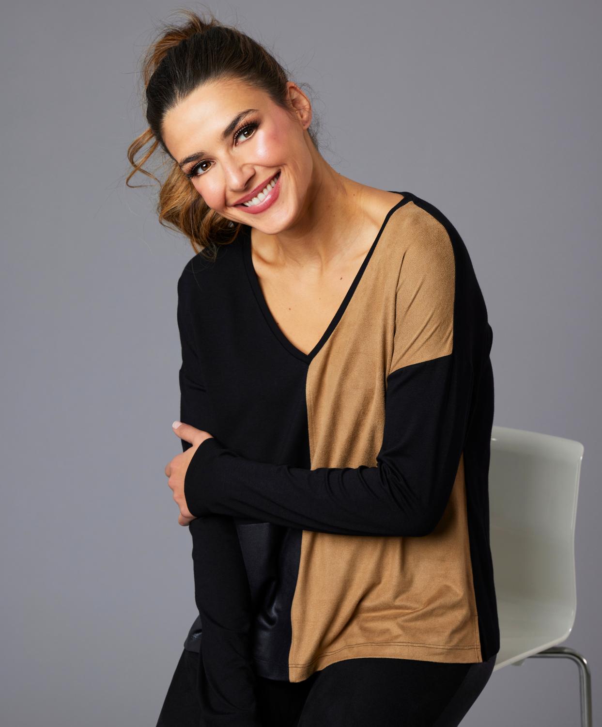 Angel Apparel - Two Tone V-Neck Top