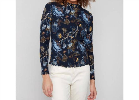 Charlie B - Printed Mock Neck Long Sleeve Top