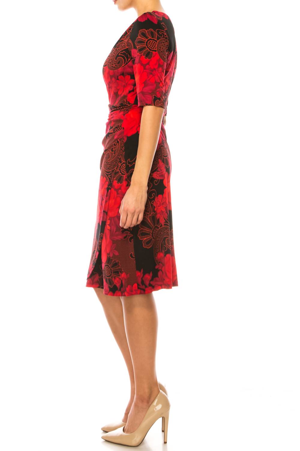 Connected Apparel - Floral 3/4 Sleeve Sheath Dress