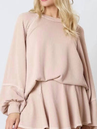 Trendsi - Ribbed Knit Balloon Sleeve Top and Skirt Set