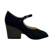 SACHA LONDON Women's Saba Peep-toe Block Heel Pumps in black kid suede - women's sandal - detail view