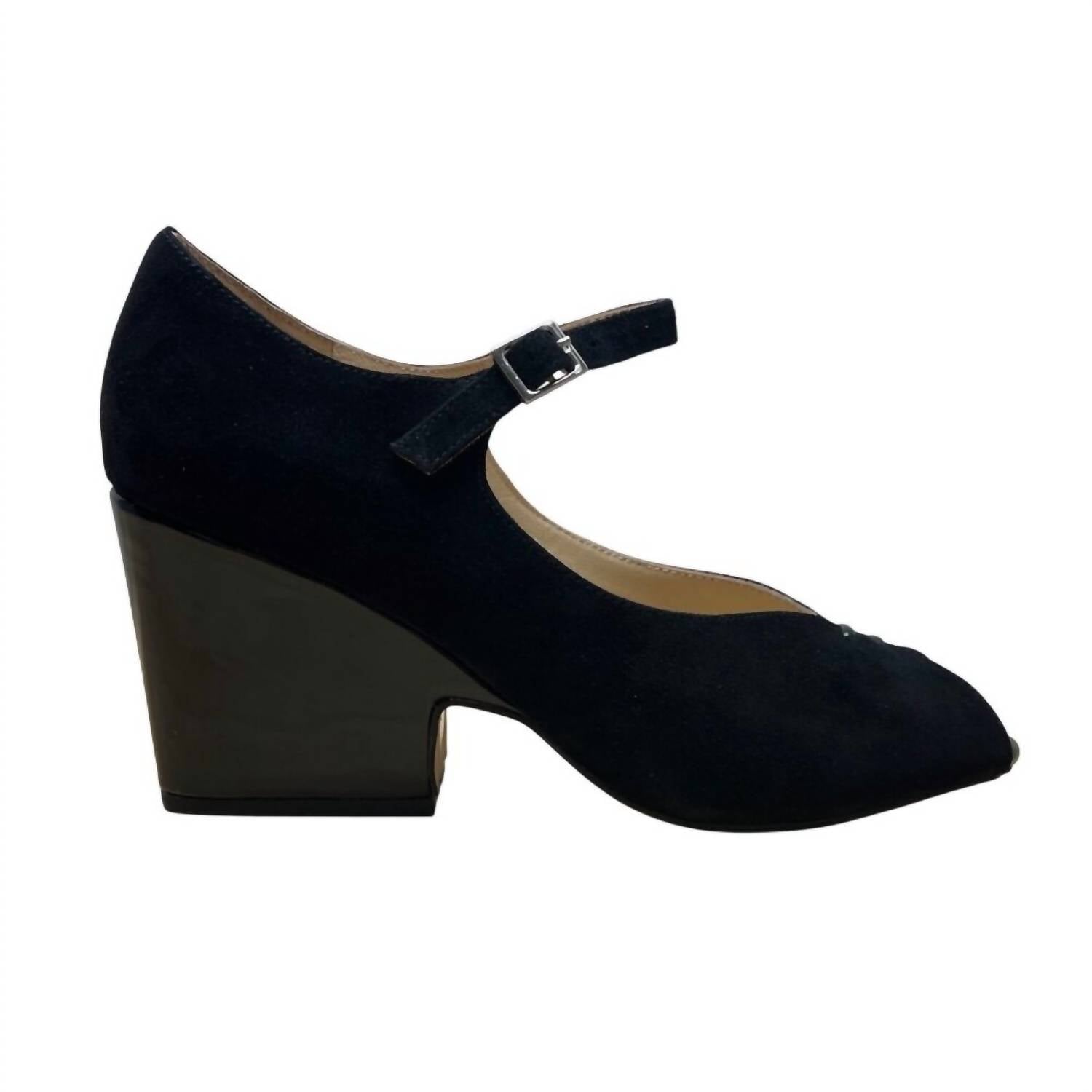 SACHA LONDON Women's Saba Peep-toe Block Heel Pumps in black kid suede - women's sandal - detail view