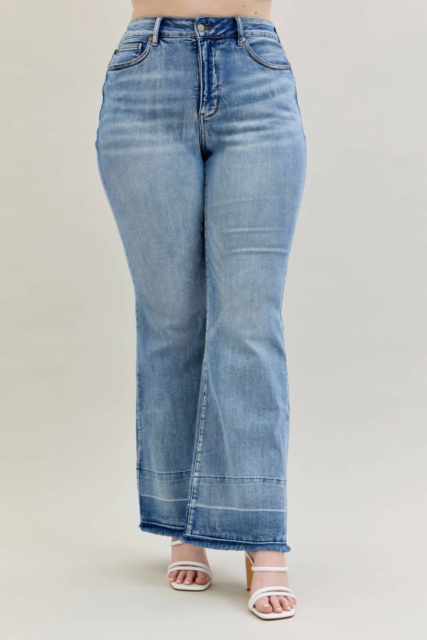 Judy Blue High Waist Tummy Control Release Hem Flare Stretchy Jeans - Plus in denim - women's pants - view 4