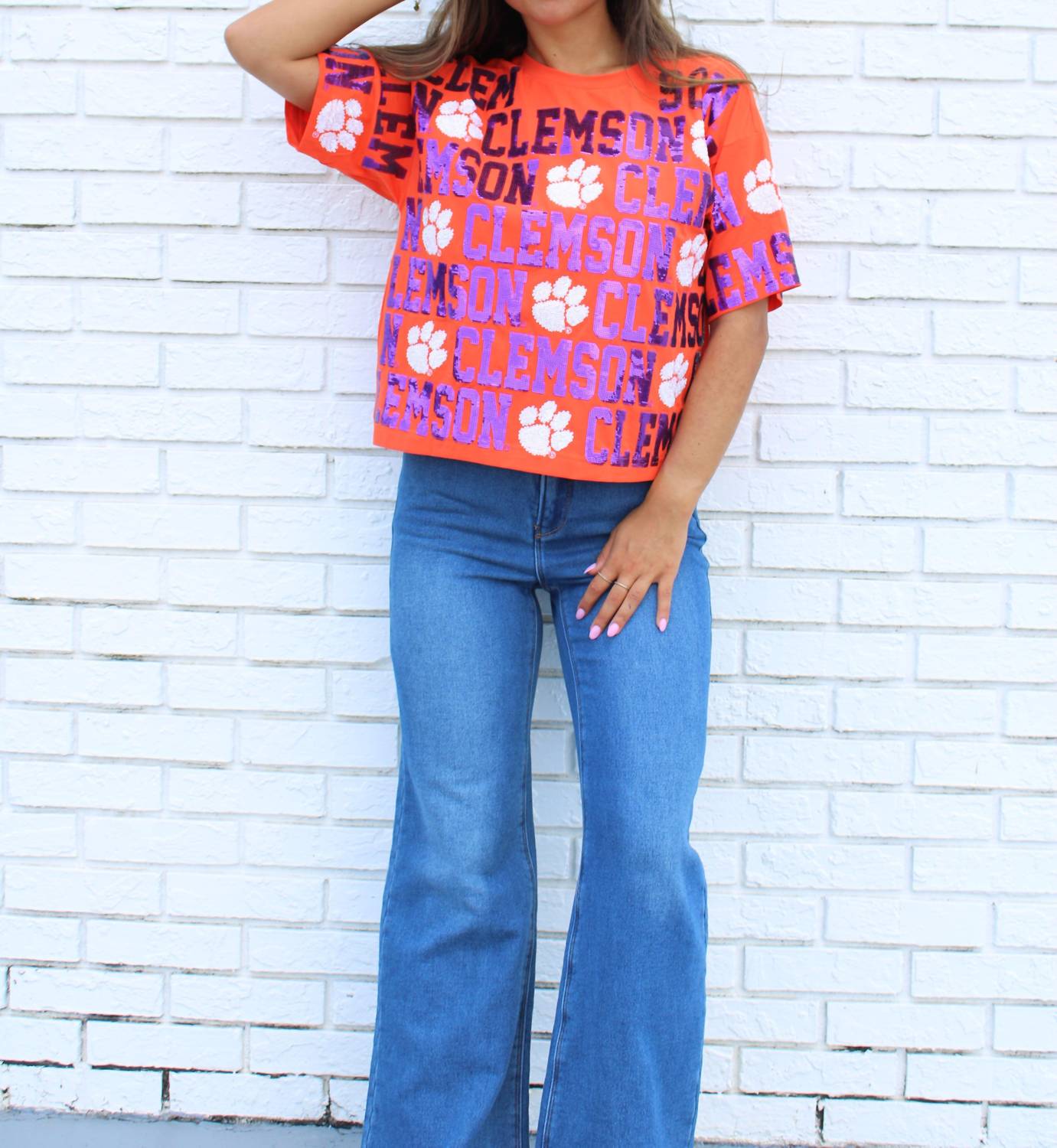Stewart Simmons - Clemson Sequin Repeat Tee Top