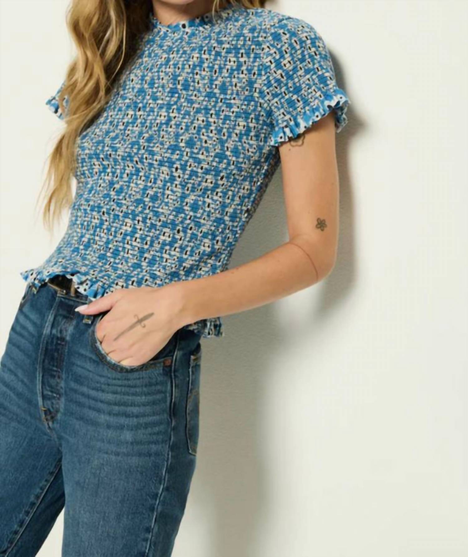 Nation Ltd - Evie Smocked Short Sleeve Top