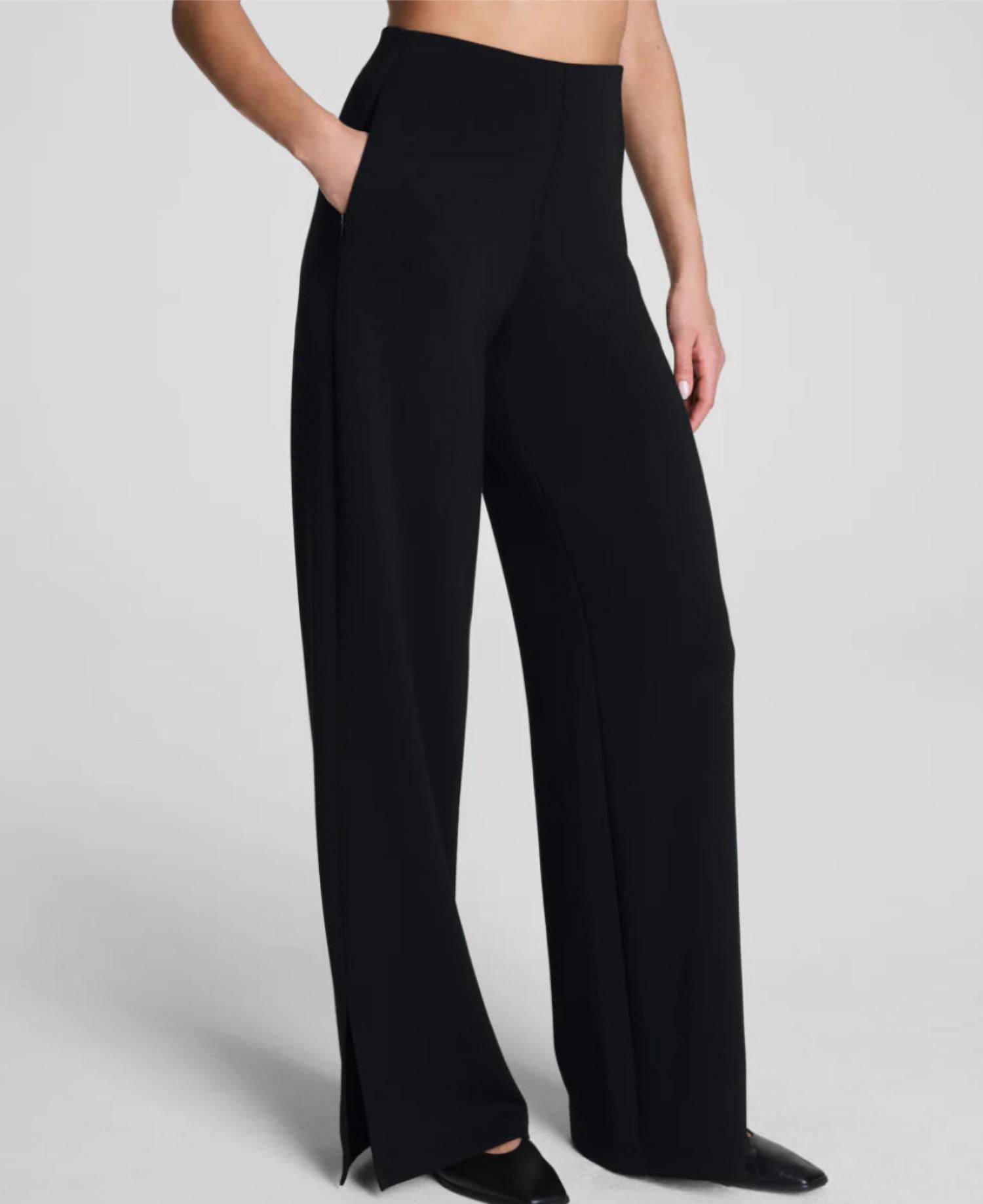 Spanx Airessentials Smooth Front Wide Leg Pants in very black - women's pants - alternate view
