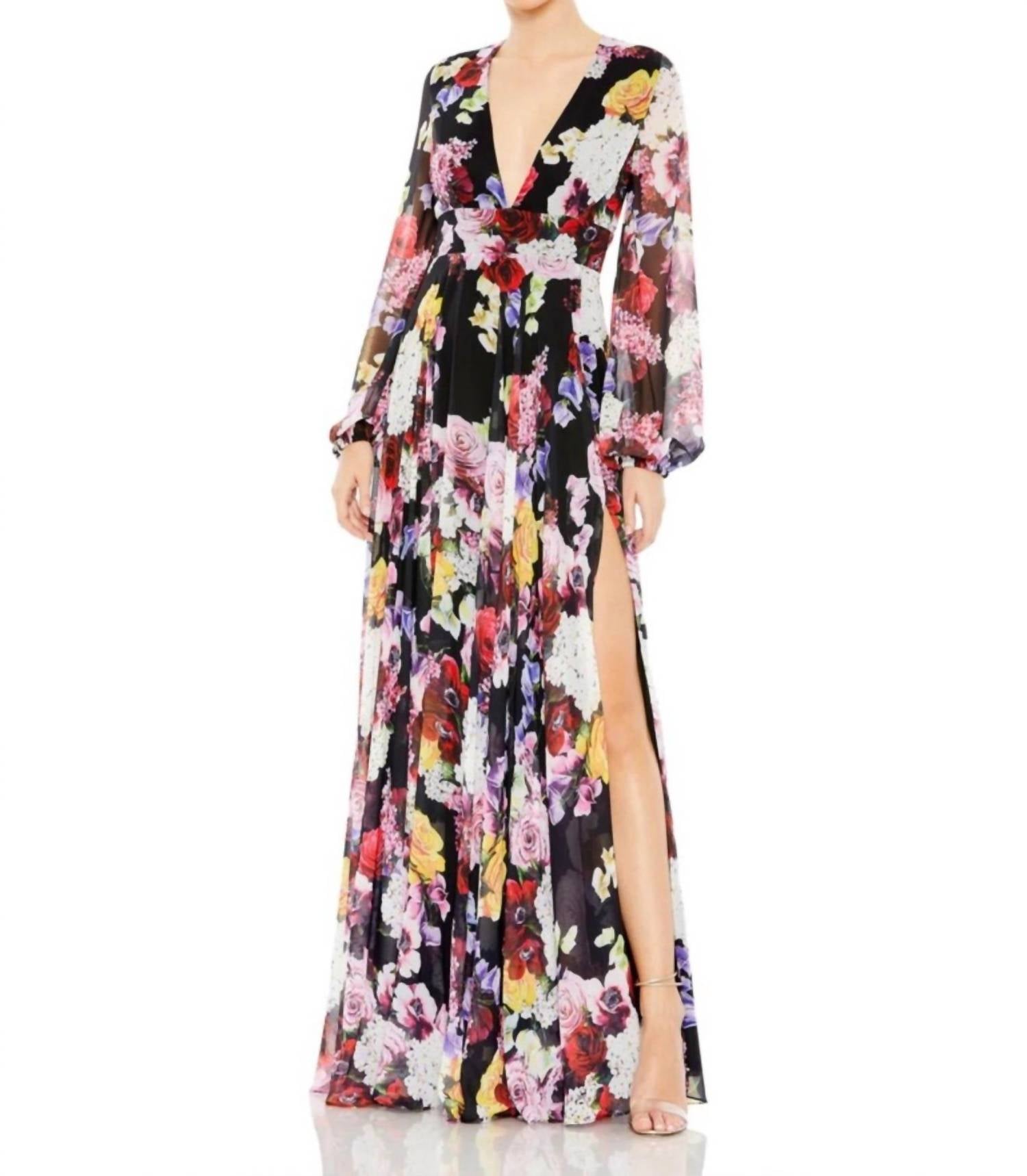 Mac Duggal - Flowy Chiffon Side Slit Dress