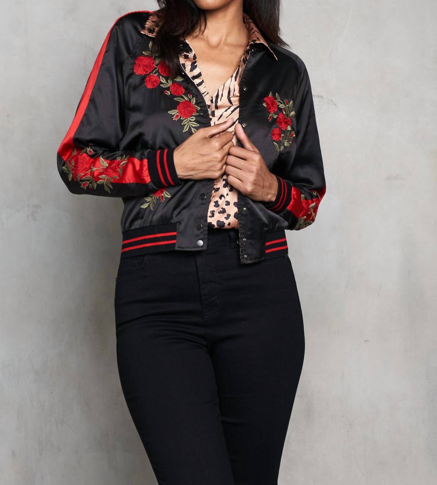 Paparazzi - Reversible Satin Embroidered to Tiger Baseball Jacket