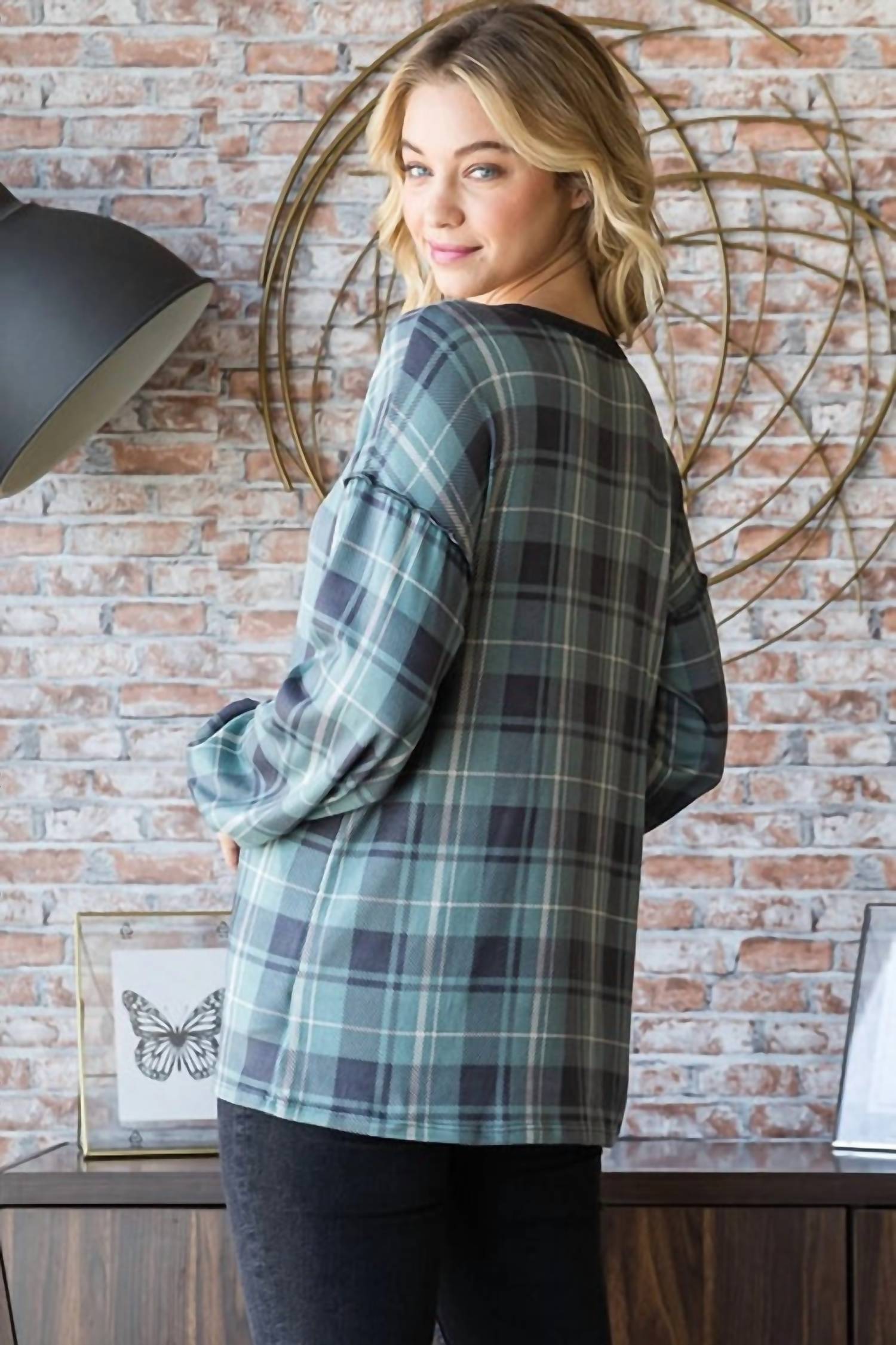 Heimish Usa - Plaid Top With Button Front