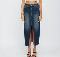 Mica Denim - Midi with Front Slit Skirt