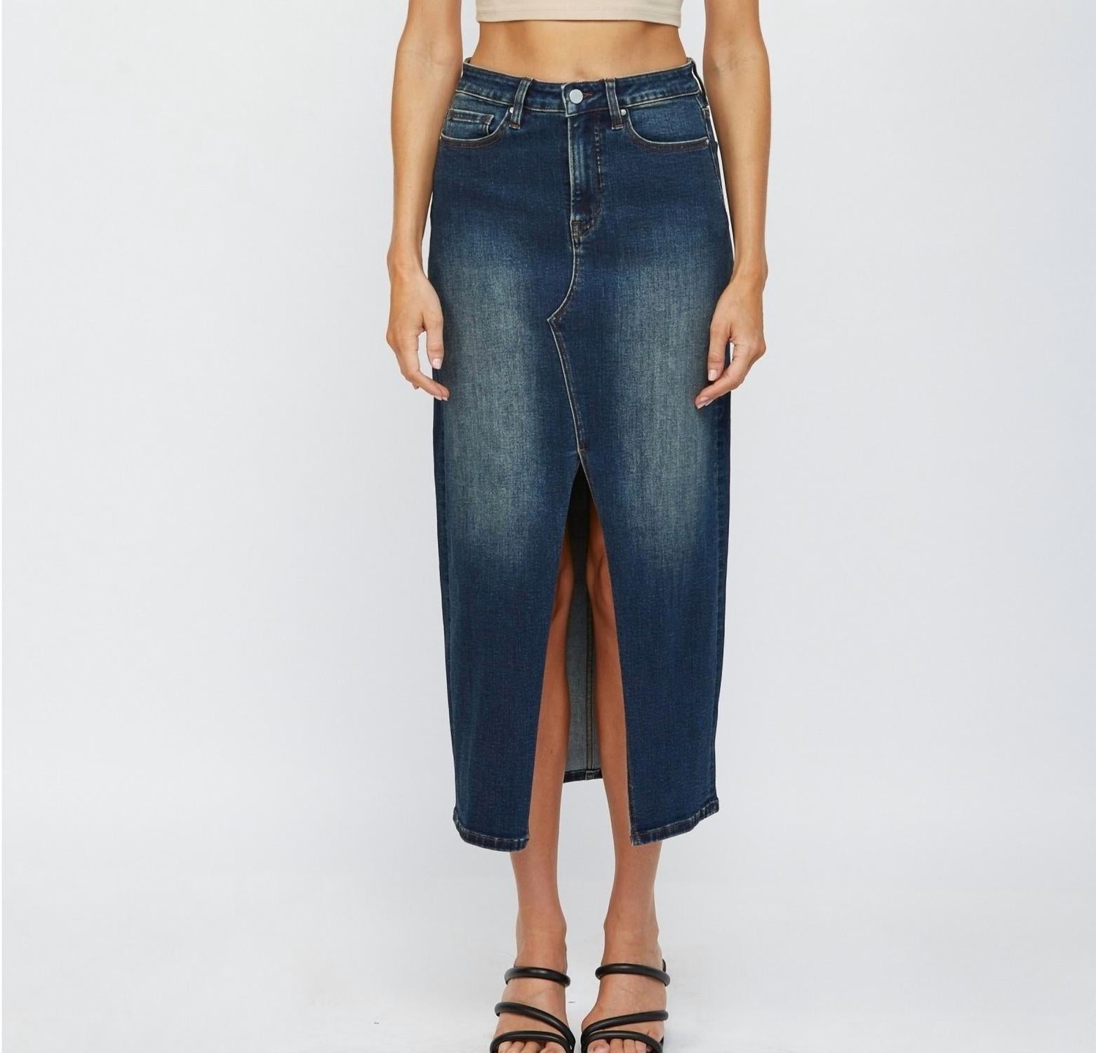 Mica Denim - Midi with Front Slit Skirt