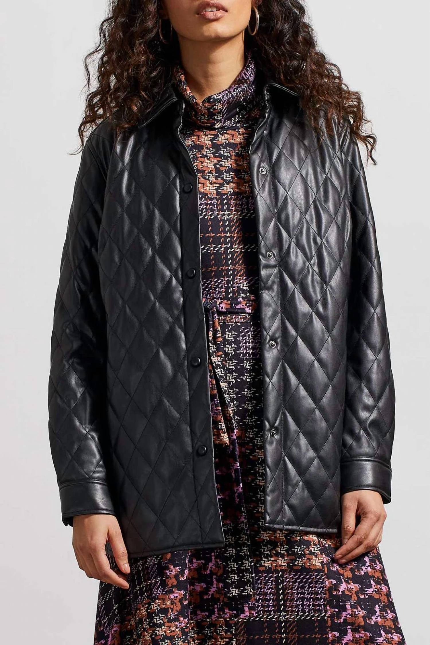 Tribal - Quilted Pleather Shirt Jacket