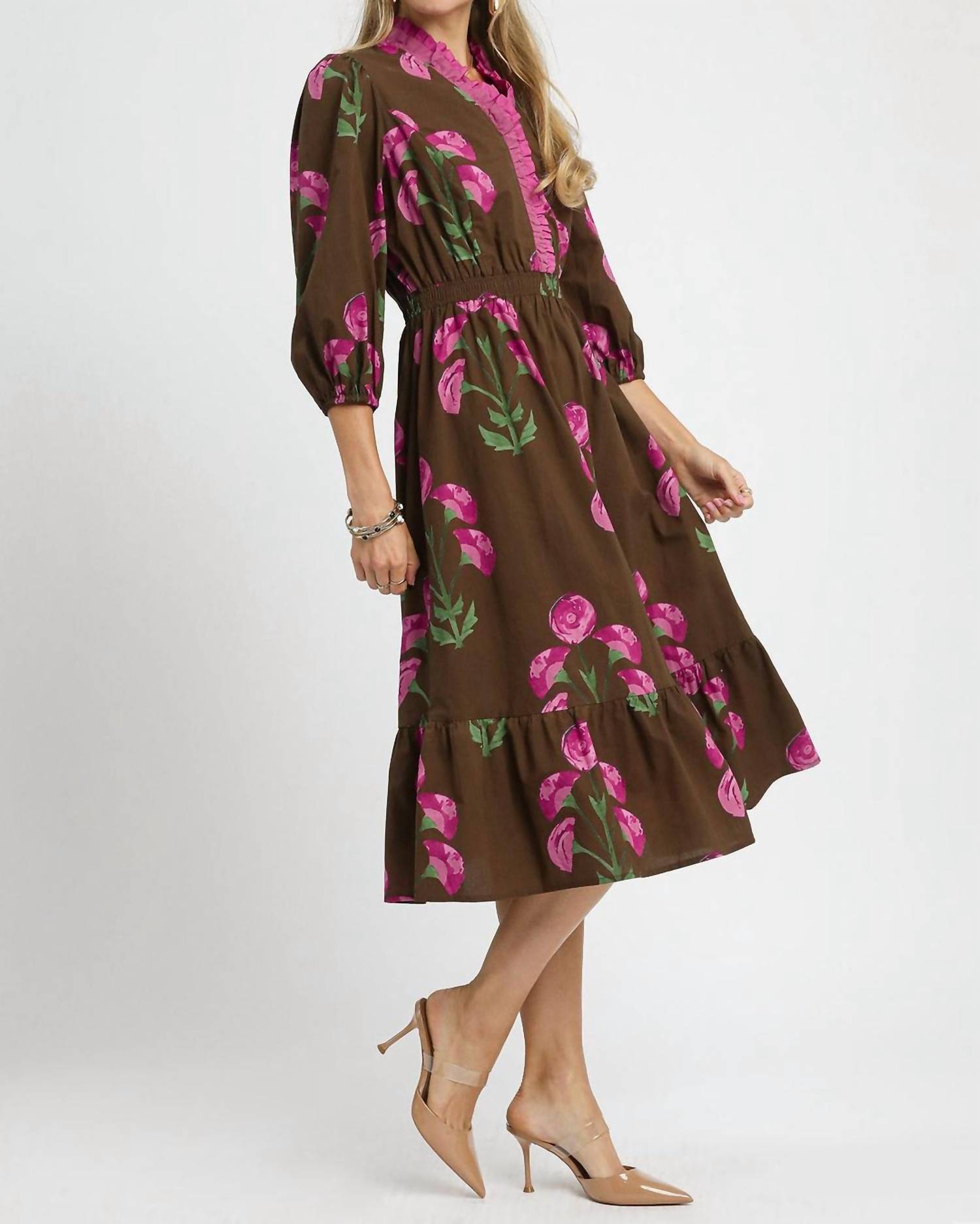 umgee Bloom Babe Dress in brown - women's dress - detail view