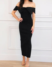Mable - J'adore Off Shoulder Bow Maxi Dress