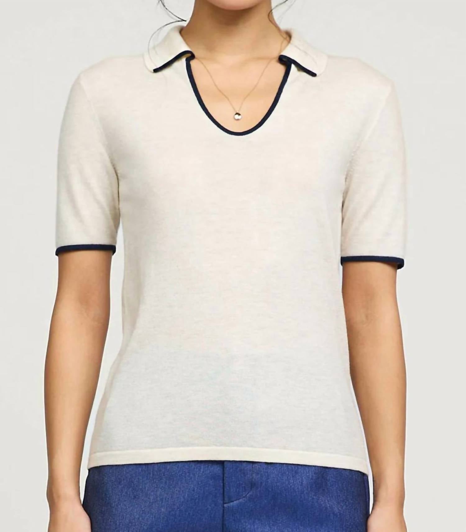 Current Air - U-shape Polo Short Sleeve Knit Top