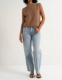 Callahan Shaker Knit Crewneck Muscle Tee in camel - women's shirt - view 4