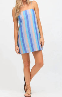 Electric & Rose Amber Mini Dress in sky blue kinney stripe - women's dress