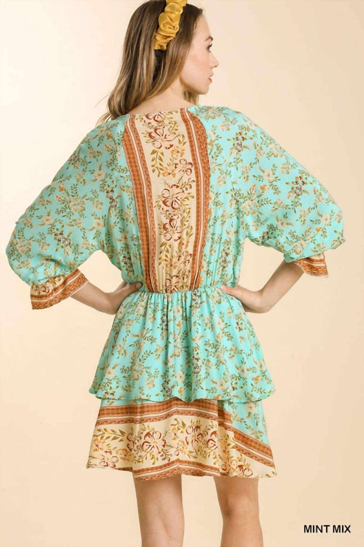 Umgee - Floral Border Print Layered Dress