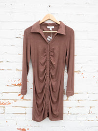She + Sky - Ruched Suede Button Mini Dress