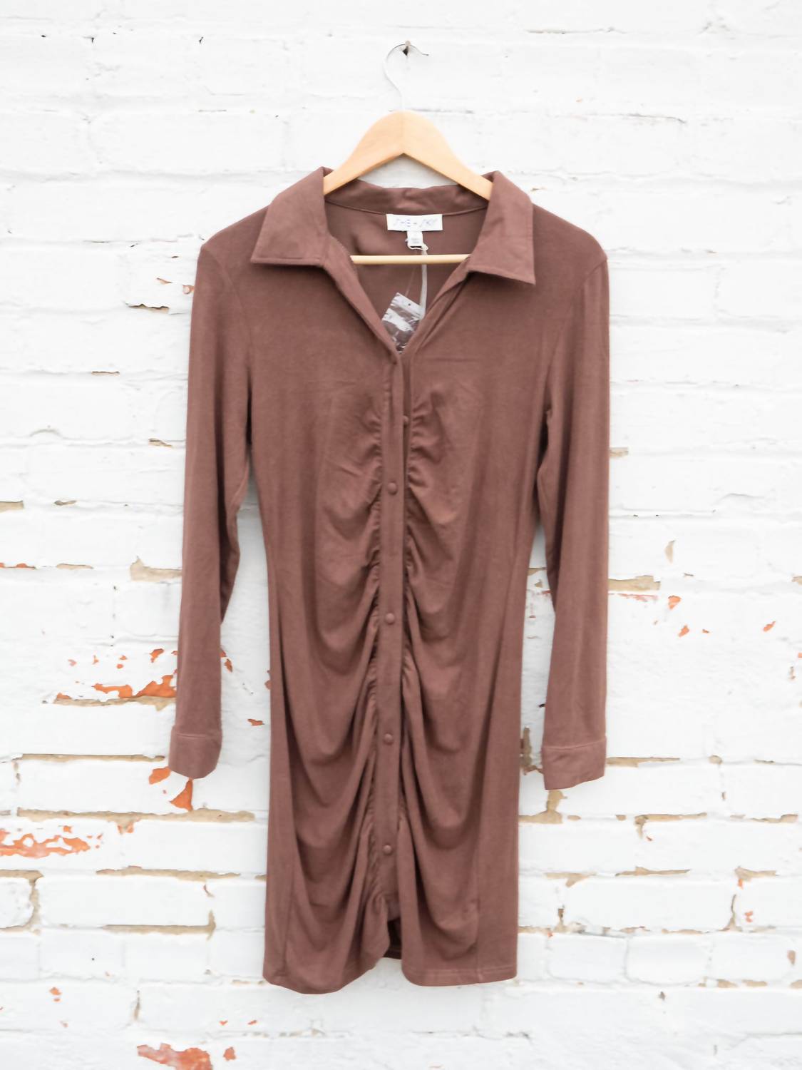 She + Sky - Ruched Suede Button Mini Dress