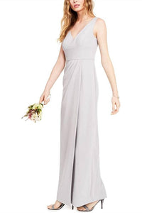 Adrianna Papell - V-neck Sleeveless Pleated Solid Crepe Dress