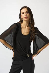 Joseph Ribkoff - Silky Knit And Chiffon Fitted Top