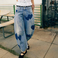 Faire - Heart Pattern Wide Leg Jeans
