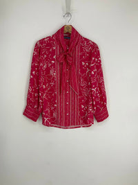 Democracy Scallop Edge Tipping Woven Shirt in cherry ivory - women's blouse - view 5