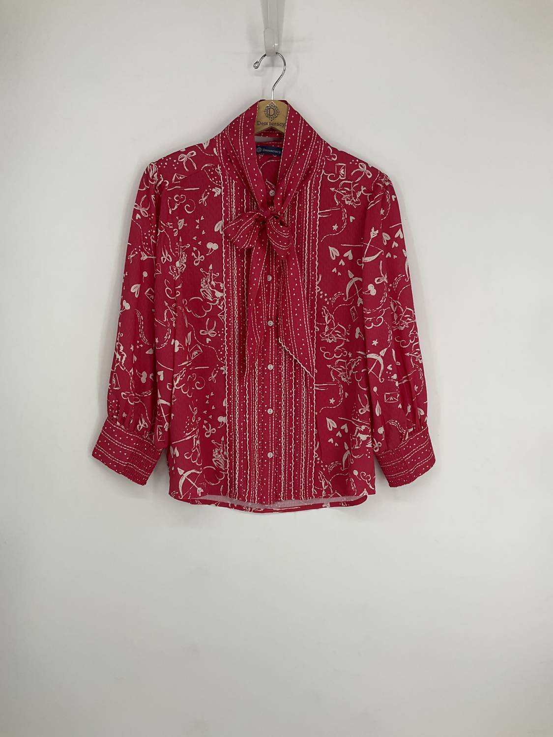 Democracy Scallop Edge Tipping Woven Shirt in cherry ivory - women's blouse - view 5