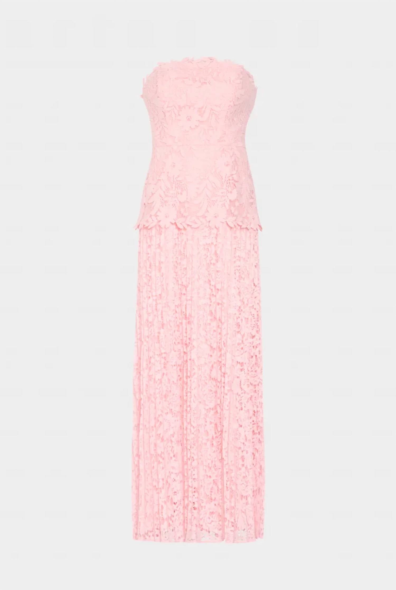 Milly - Norelle Mixed Laces Pleated Maxi Dress
