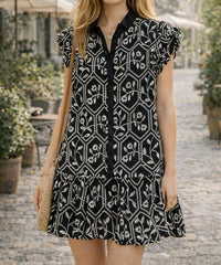 Gigio - Glossy Embroidered Button Down Dress