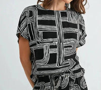 Fun 2 Fun - Aubrey Abstract Print Dolman Sleeve Blouse