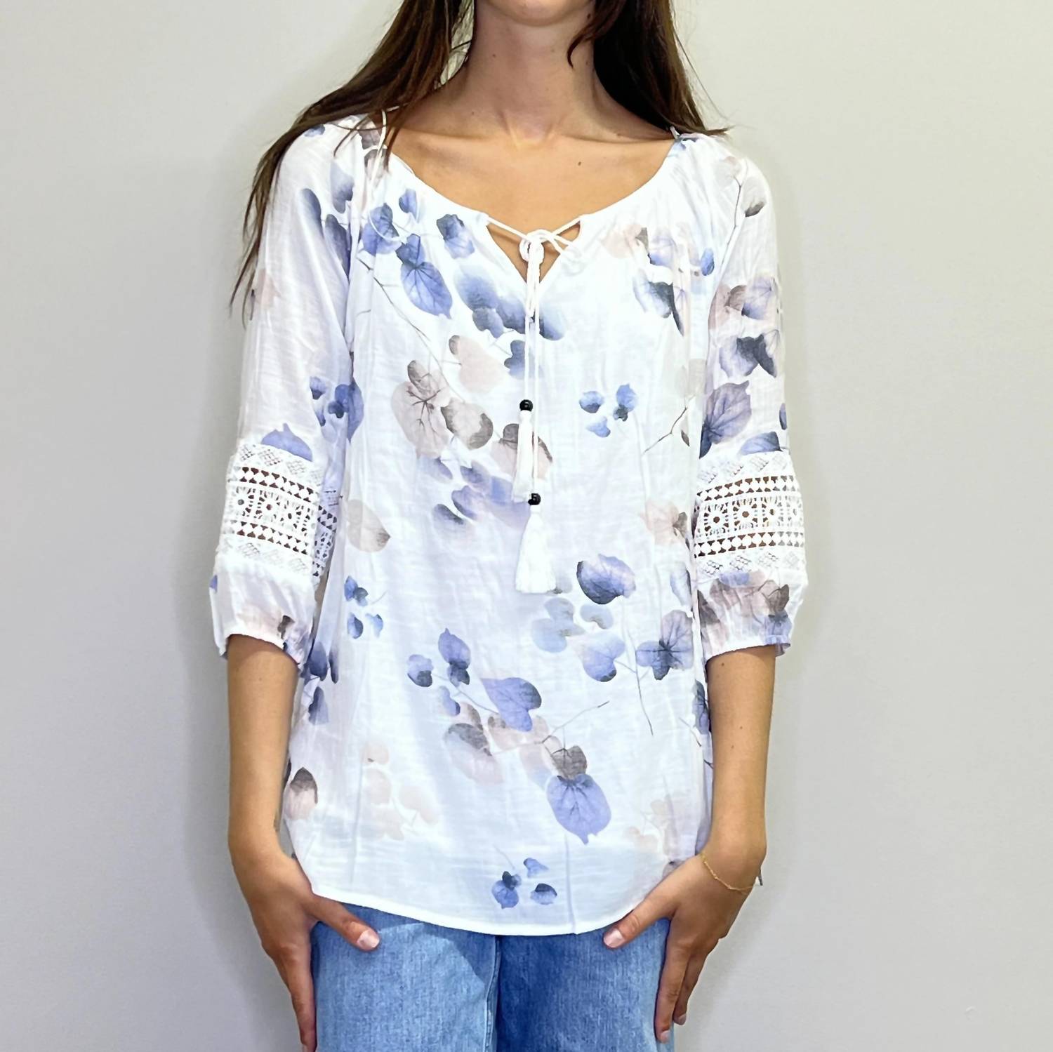 Papillon - Floral Off The Shoulder Blouse With Lace Inset Detail