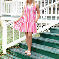 Mary Square Striped Newport Mini Dress in pink - women's dress - alternate view