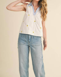 &merci Fruit Pattern Collar Sleeveless Top in lemon - women's blouse - view 5