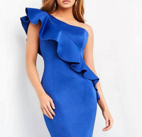 Jovani - Ruffle Draped Mermaid Evening Dress
