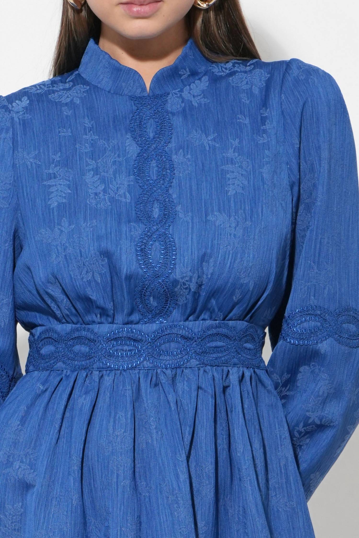 adelyn rae Salome High Collar Lace Mini Dress in blue - women's dress - detail view