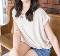 GILLI Crisp Knot Short Sleeve Blouse in taupe - women's blouse