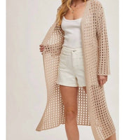 Bluivy - Open Knit Long Line Duster Cardigan