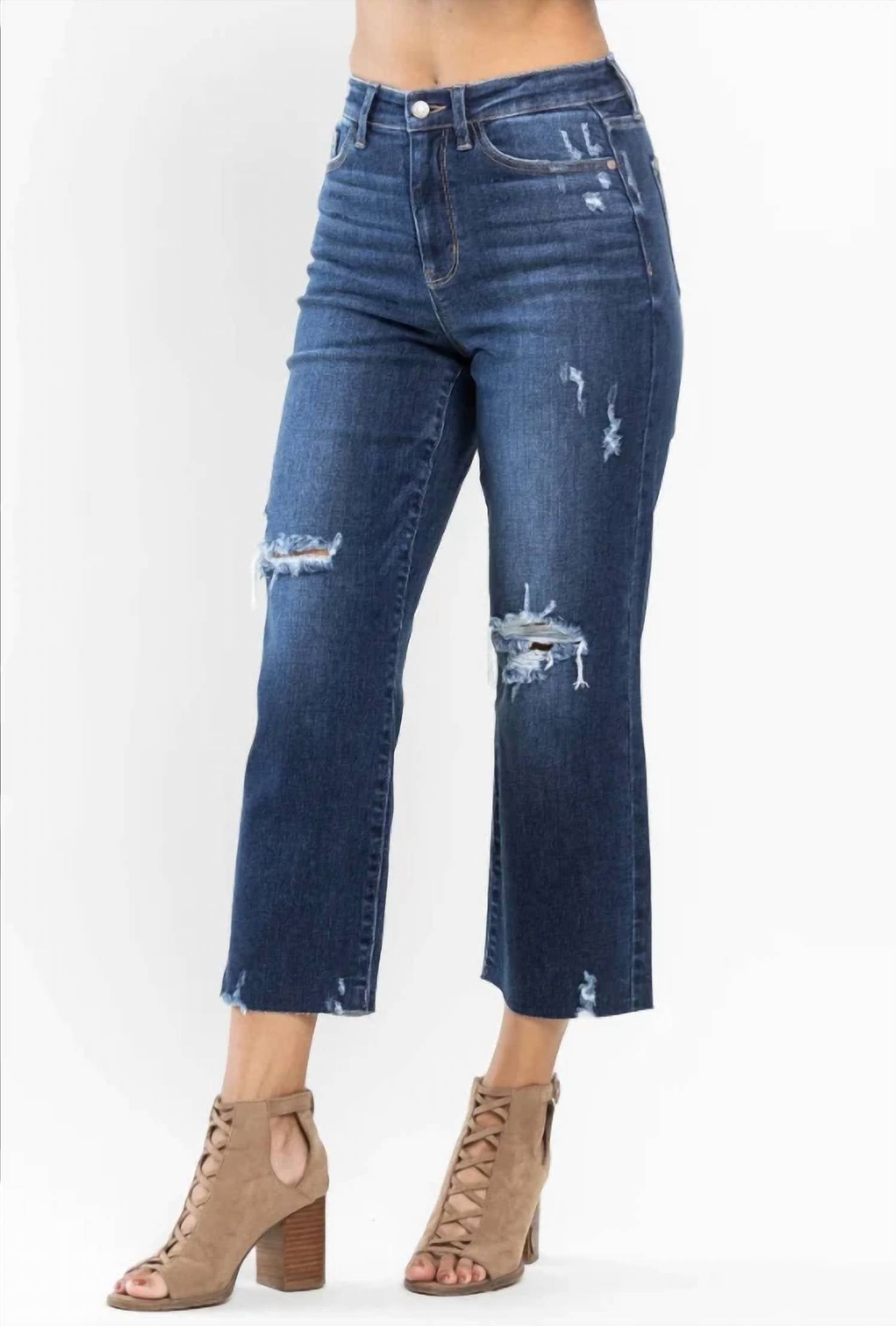 Judy Blue - Women's Wanda High Waist Destroyed Wide Leg Crop Jeans